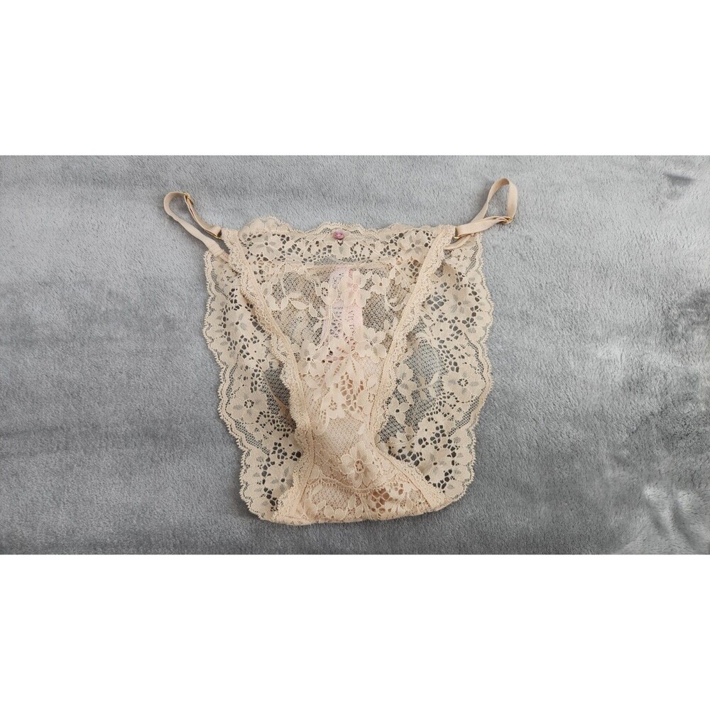 Victoria's Secret M Beige Angels Lace Adjustable String Bikini Panty NWT